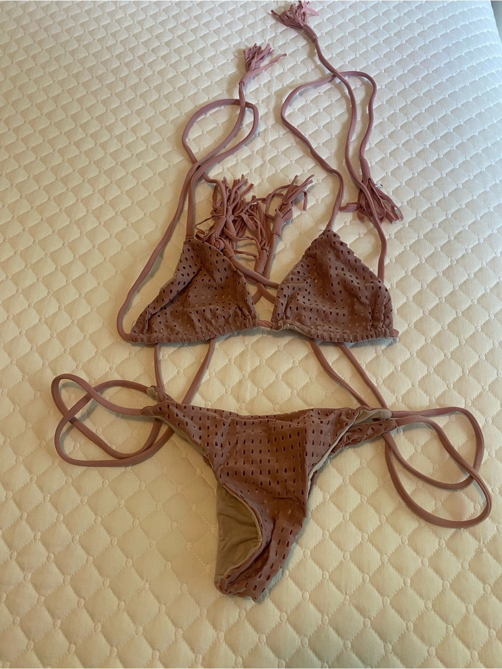 Mauve Perforated String Bikini Set